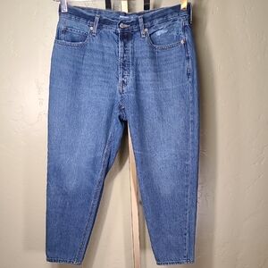 Old Navy High Rise Slouchy Taper Blue Jeans 100% Cotton Size 12